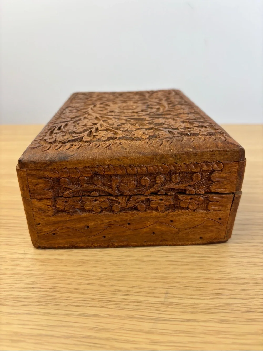 Vintage Hand Carved Wooden Floral Trinket Box